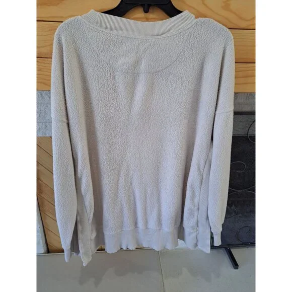 Aerie Chilled Out Large Beige Sherpa Sweatshirt Ribbed Side Panels Women's Cozy - Picture 5 of 11